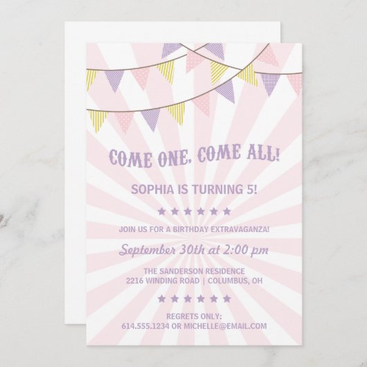 Circus Birthday Party Kaart (Voorkant / Achterkant)