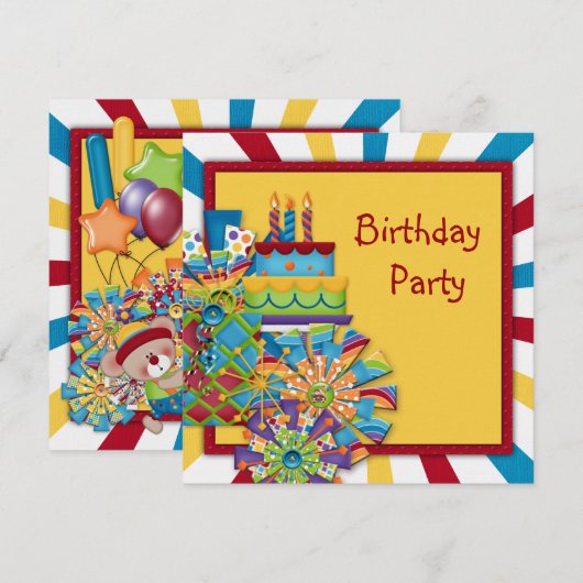 Circus Birthday Party Kaart (Voorkant / Achterkant)