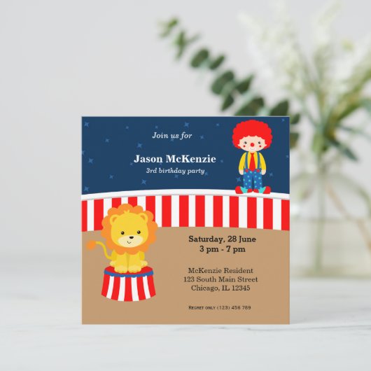 Circus Birthday party Kaart (Staand voorkant)
