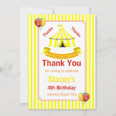 Circus Birthday Party Yellow Bedankkaart (Voorkant)