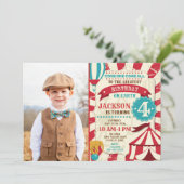Circus Birthday Photo Invitation Carnival Invite Kaart (Staand voorkant)