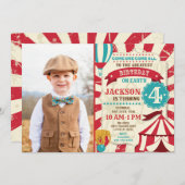 Circus Birthday Photo Invitation Carnival Invite Kaart (Voorkant / Achterkant)