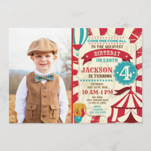 Circus Birthday Photo Invitation Carnival Invite Kaart