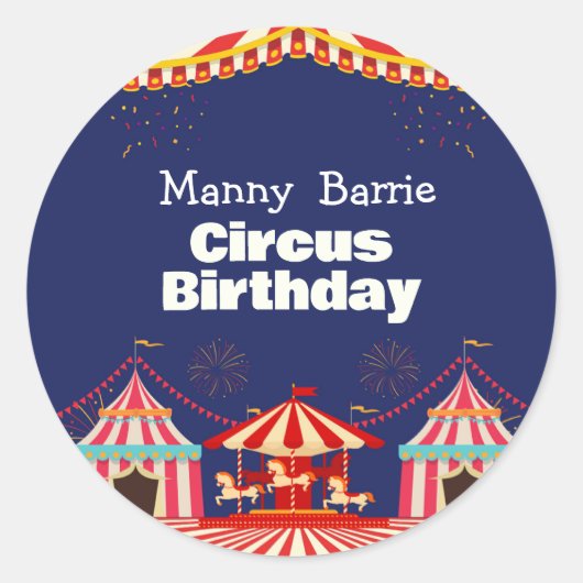 Circus Birthday Ronde Sticker (Voorkant)