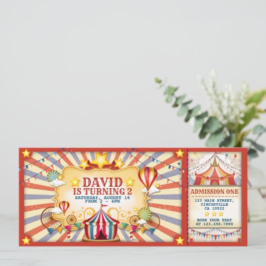 Circus Birthday Ticket Uitnodiging (Staand voorkant)