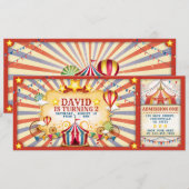 Circus Birthday Ticket Uitnodiging (Voorkant / Achterkant)