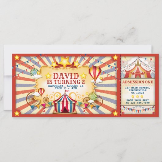 Circus Birthday Ticket Uitnodiging (Voorkant)