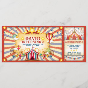 Circus Birthday Ticket Uitnodiging