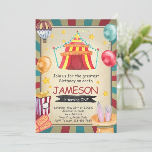 Circus Birthday Uitnodiging (Staand voorkant)
