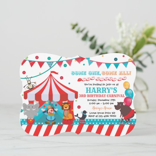 Circus Birthday Uitnodiging (Staand voorkant)