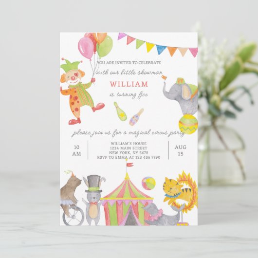 Circus Birthday Uitnodiging (Staand voorkant)