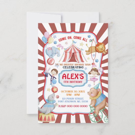 Circus Birthday Uitnodiging (Voorkant)