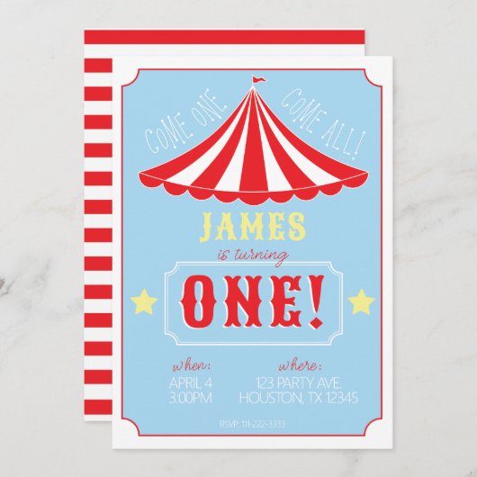 Circus Birthday Uitnodiging (Voorkant / Achterkant)