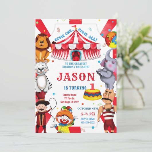 Circus Birthday Uitnodiging (Staand voorkant)