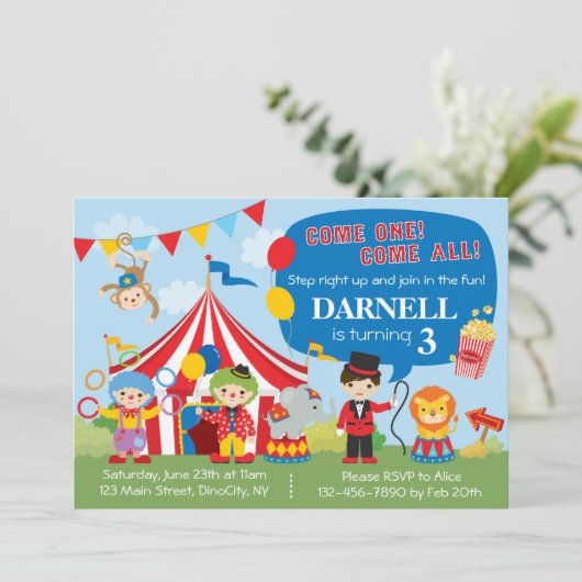 Circus Birthday Uitnodiging (Staand voorkant)
