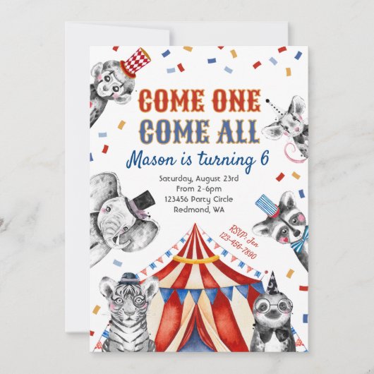 Circus Birthday Uitnodiging | Carnaval-uitnodiging (Voorkant)