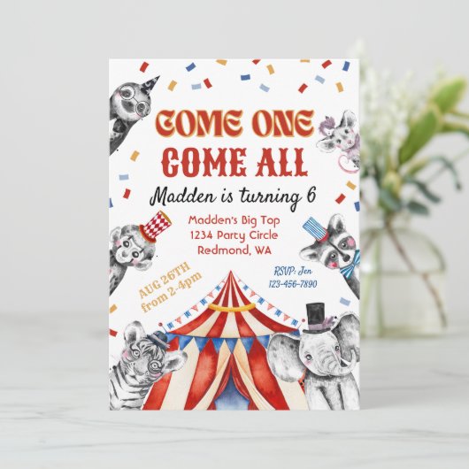 Circus Birthday Uitnodiging | Carnaval-uitnodiging (Staand voorkant)