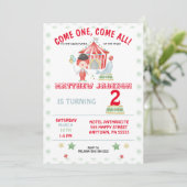 Circus Birthday-uitnodiging, kom er eentje, kom al Kaart (Staand voorkant)