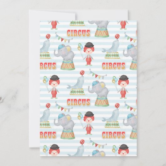 Circus Birthday-uitnodiging, kom er eentje, kom al Kaart (Achterkant)