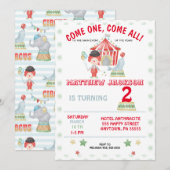 Circus Birthday-uitnodiging, kom er eentje, kom al Kaart (Voorkant / Achterkant)