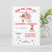 Circus Birthday-uitnodiging, kom er eentje, kom al Kaart (Staand voorkant)