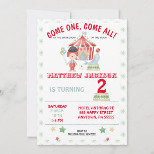 Circus Birthday-uitnodiging, kom er eentje, kom al Kaart