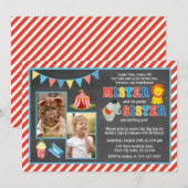 Circus Birthday Uitnodiging | Siblings-carnaval (Voorkant / Achterkant)