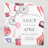 Circus Birthday uitnodiging voor meisje (Voorkant / Achterkant)