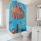 Circus blauw rood wit kindergordijn douchegordijn (In situ)