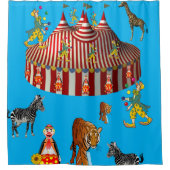 Circus blauw rood wit kindergordijn douchegordijn (Voorkant)