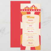 Circus Bruiloft Receptie Menu- Rood en Oranje Kaart (Voorkant / Achterkant)