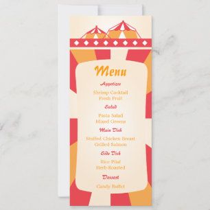 Circus Bruiloftsreceptie Menu- Rood en Oranje Kaart