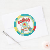 Circus brullende leeuw blauw ronde sticker (Envelop)