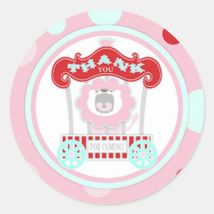 Circus brullende leeuw verjaardag roze ronde sticker