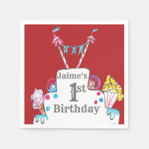 Circus Cake 1st Birthday Waterverf Servet