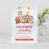 Circus carnaval 1e verjaardag foto uitnodiging (Staand voorkant)