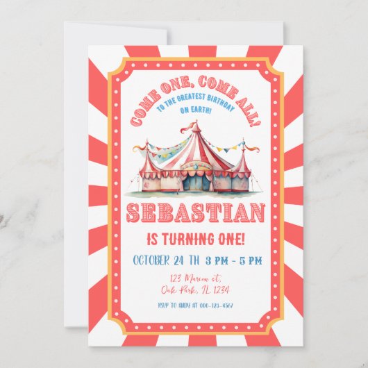 Circus Carnaval 1e verjaardagsfeest Kaart (Voorkant)