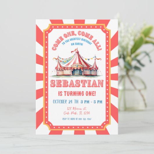 Circus Carnaval 1e verjaardagsfeest Kaart (Staand voorkant)