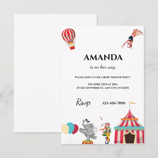 Circus carnaval baby douche uitnodigingen (Voorkant / Achterkant)