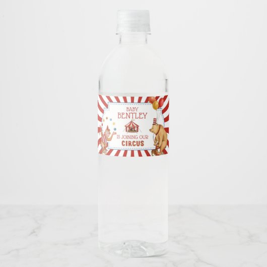 Circus Carnaval Baby shower Decor Waterfles Etiket (Voorkant)