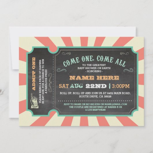 Circus Carnaval Baby shower Uitnodiging (Voorkant)