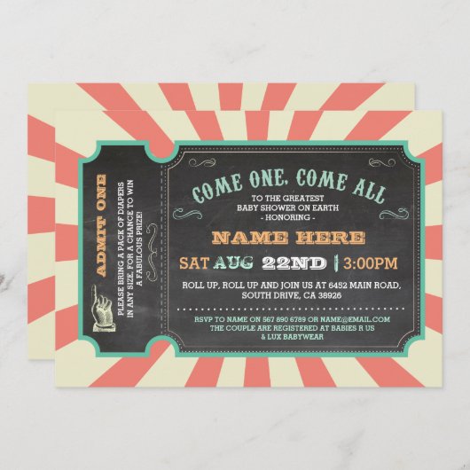 Circus Carnaval Baby shower Uitnodiging (Voorkant / Achterkant)