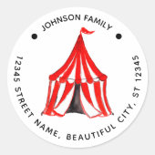 Circus Carnaval Big Top Rode Tent Kind Adreslabel Ronde Sticker (Voorkant)