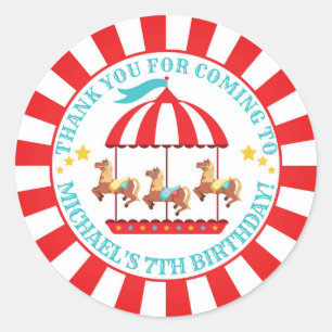 Circus carnaval Birthday Round Label Sticker