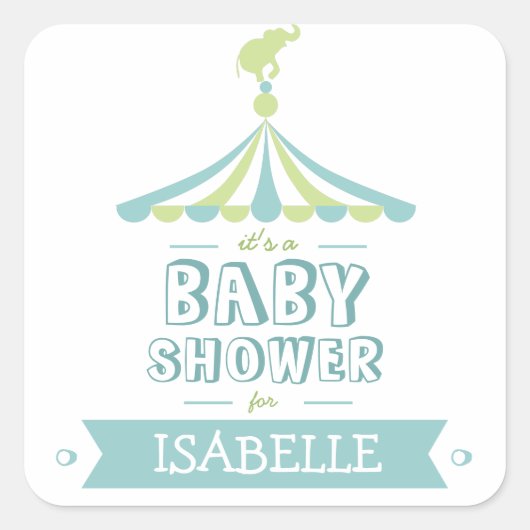 Circus Carnaval Blauw Groen Baby shower Sticker (Voorkant)