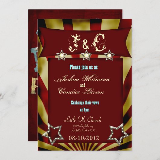  circus carnaval bruiloft uitnodiging 3 (Voorkant / Achterkant)