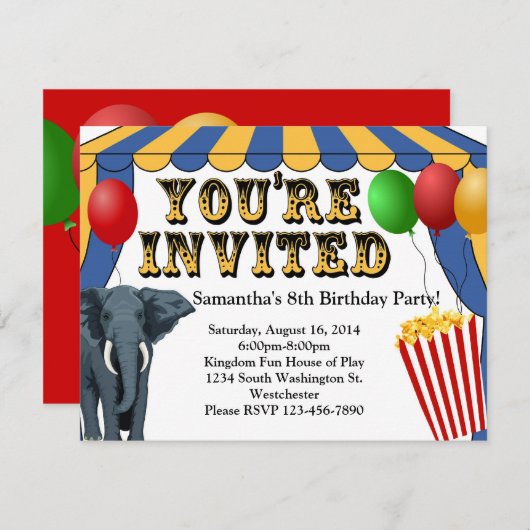 Circus Carnaval Cheer Aangepaste Uitnodigingen (Voorkant / Achterkant)