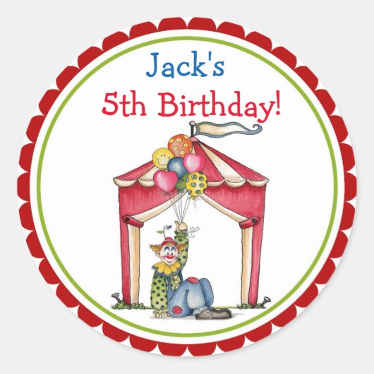 Circus Carnaval Clown Verjaardagsfeestje Favor Sti Ronde Sticker (Voorkant)