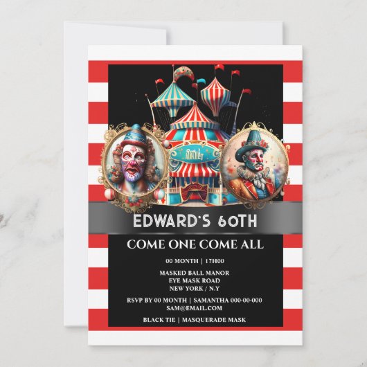 Circus carnaval clowns showman tent vlaggen gestre kaart (Voorkant)