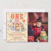 Circus Carnaval & Dieren 1e Verjaardag Foto Kaart (Voorkant)